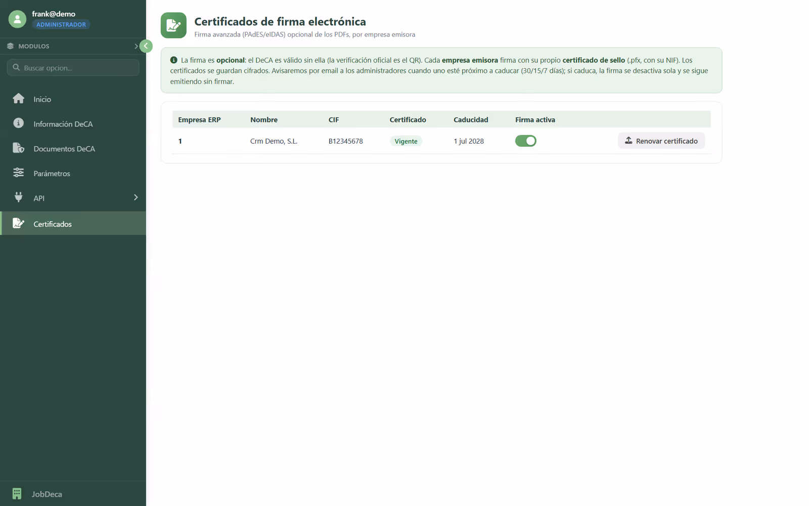 Certificados de firma electrónica