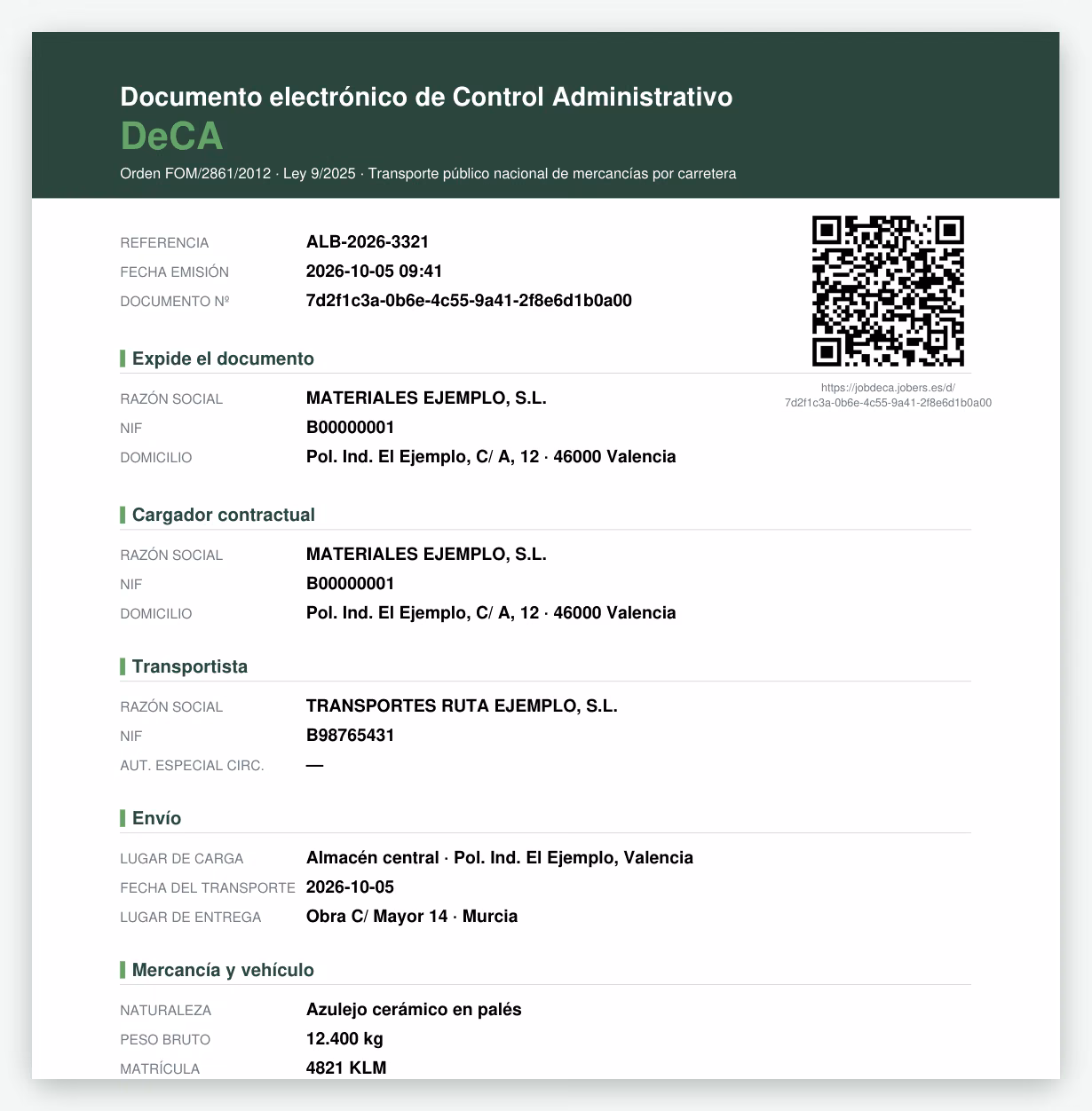 Un DeCA en PDF con su código QR