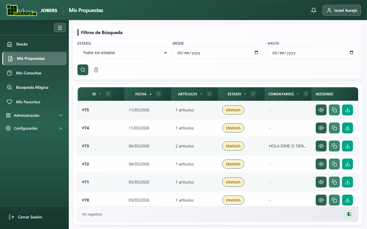 Mis Propuestas de Pedido