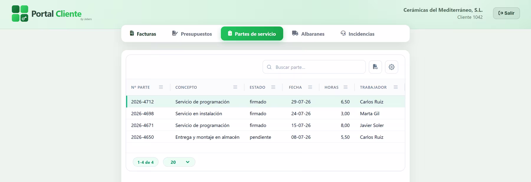 Albaranes y partes de servicio